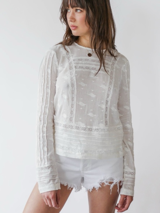 Veronica Beard Tops - Veronica Beard Carmen White Cotton Lace Pintuck Blouse Romantic Boho Large